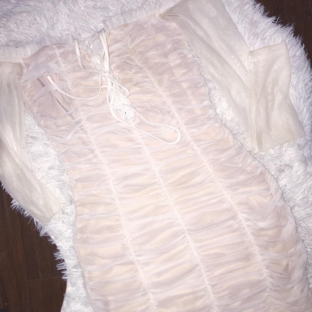 white frill ruchered dress